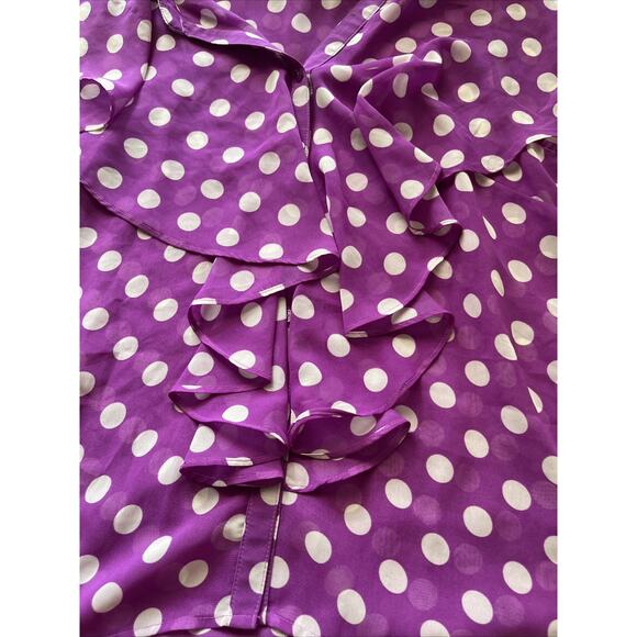 Vintage Y2K Barney Purple Blouse Button Up Ruffle Polka Dots Size M Fall staple - Picture 8 of 11